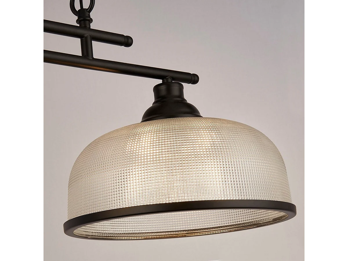 Searchlight Highworth Lampada a sospensione a 3 barre luminose nera, vetro stile olofano