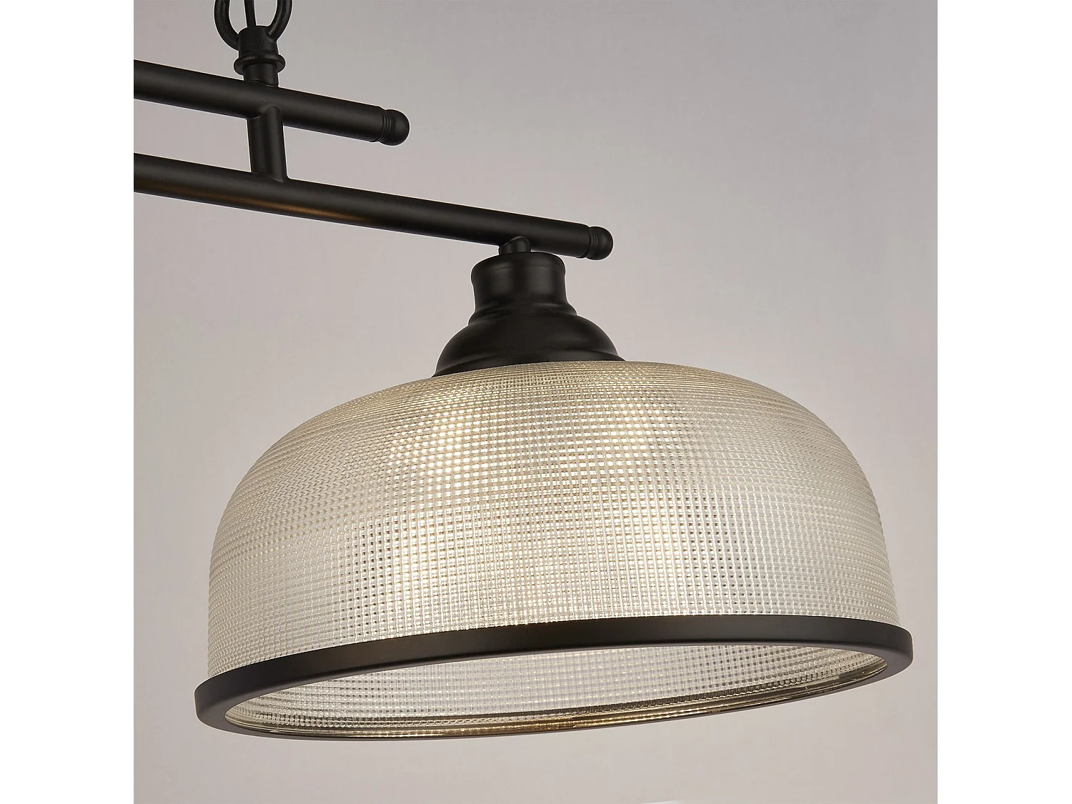 Searchlight Highworth Lampada a sospensione a 3 barre luminose nera, vetro stile olofano