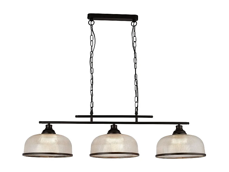 Searchlicht Highworth 3-Licht-Bar-Anhänger, schwarz, Glas im Holophan-Stil