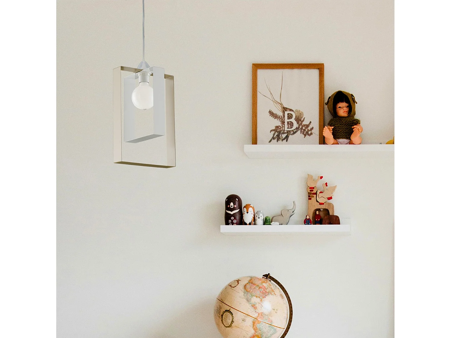 Sospensione Moderna Duplo 1 Luce Ferro Laccato Bianco E Tortora