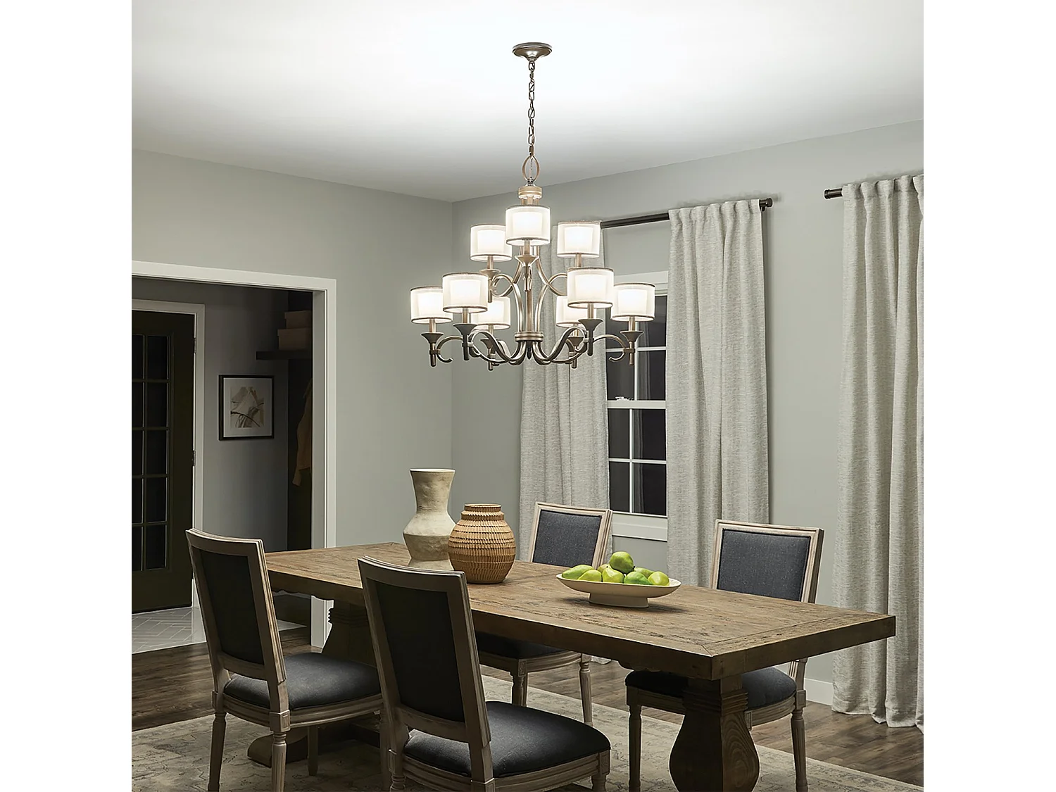 Lampadario Elstead Lacey a 9 luci, peltro antico, E14