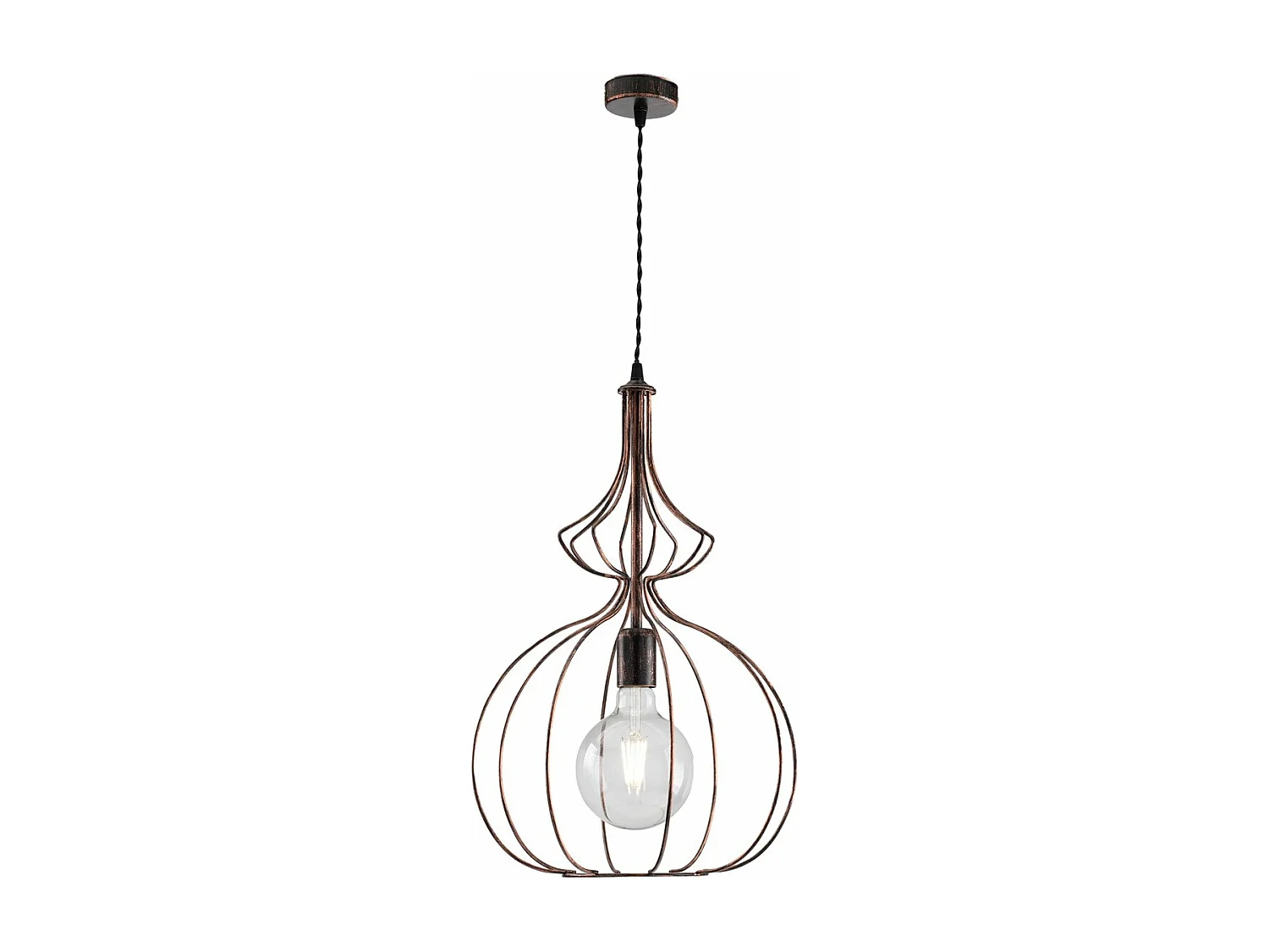 Sospensione Industrial 1 Luce Olimpia Gabbia Ferro Laccato Nero E Rame