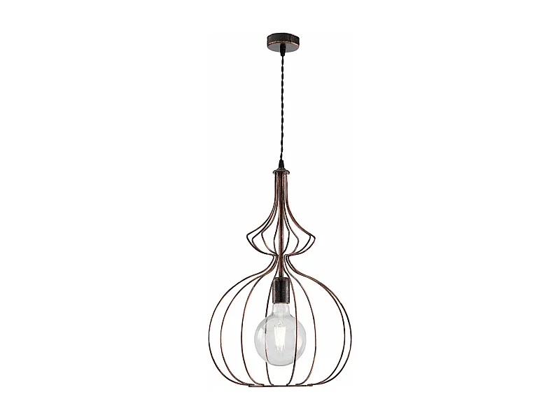 Sospensione Industrial 1 Luce Olimpia Gabbia Ferro Laccato Nero E Rame