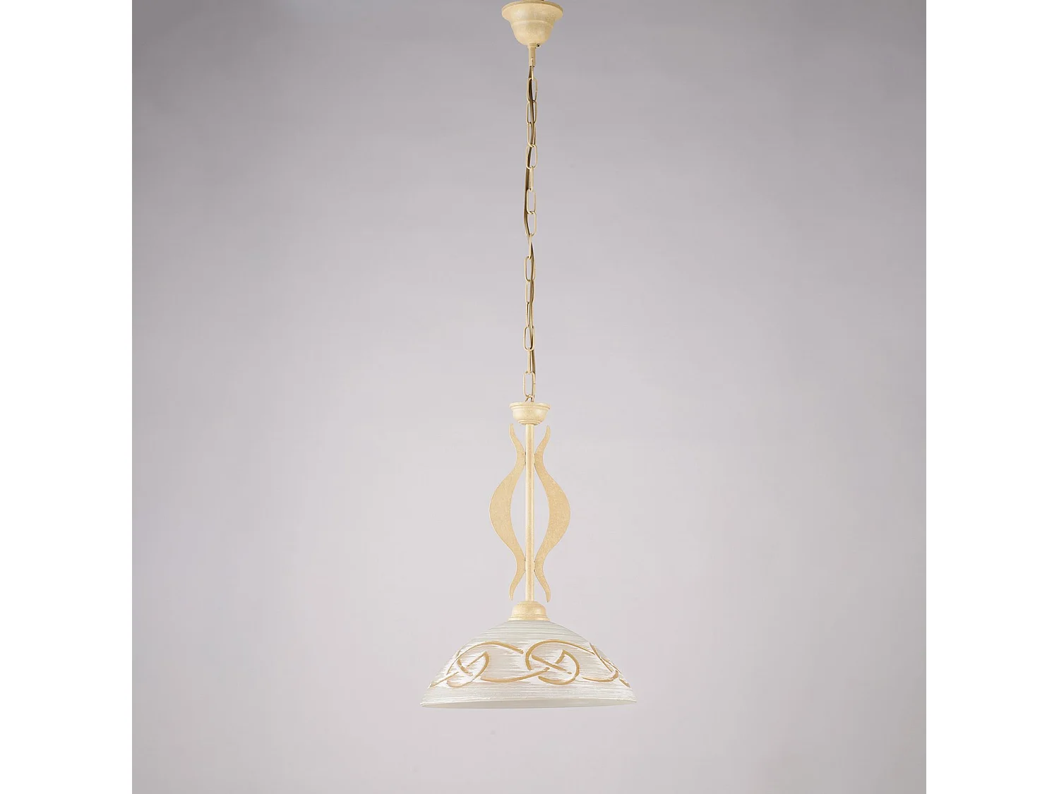 Lustre Bilbao fer ivoire, effet décapé, verre d.30 blanc et ambre, 1 lumière d.30 cm, style rustique élégant