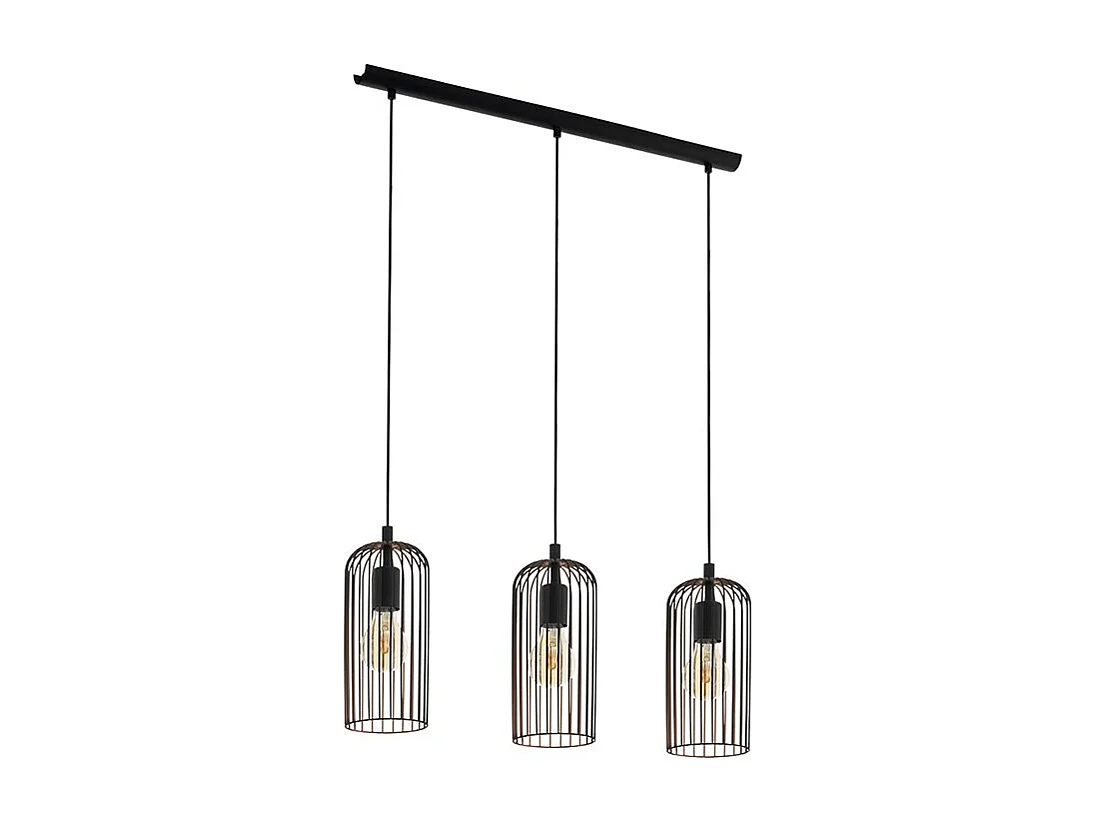 Lampadario Industrial Roccamena 3 Luci Acciaio Nero E Rame