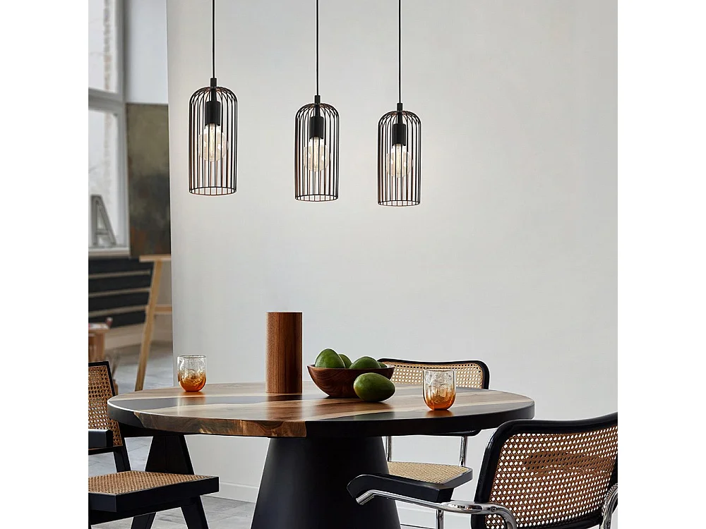 Lampadario Industrial Roccamena 3 Luci Acciaio Nero E Rame