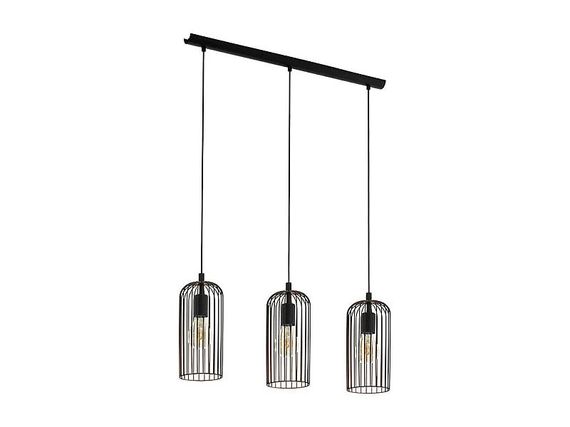 Lampadario Industrial Roccamena 3 Luci Acciaio Nero E Rame