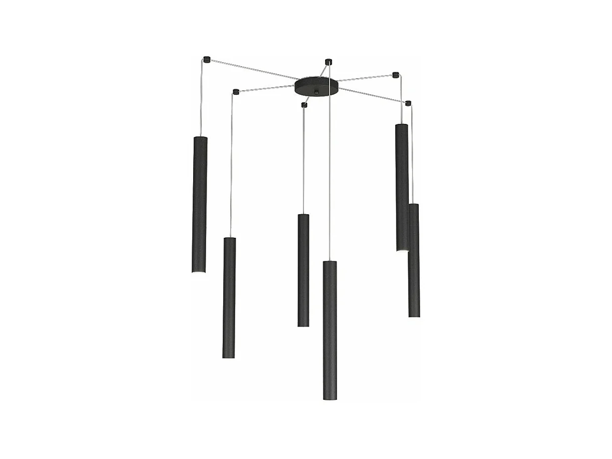 Sospensione Moderna Round Tube Metallo Nero 6 Luci Gu10