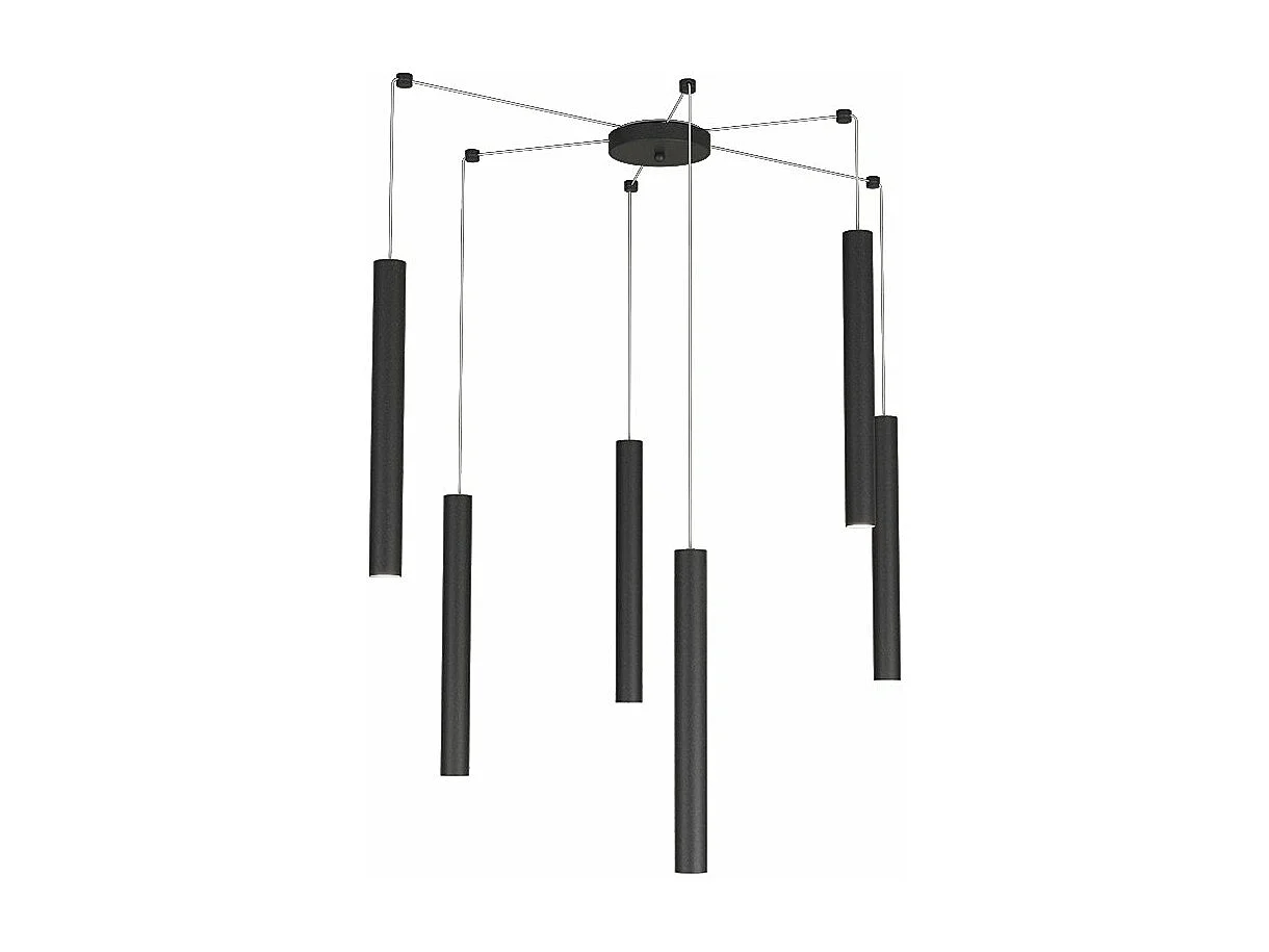 Round Tube Sospensione 6 Luci Nero Cavo Cm.250 Con Base