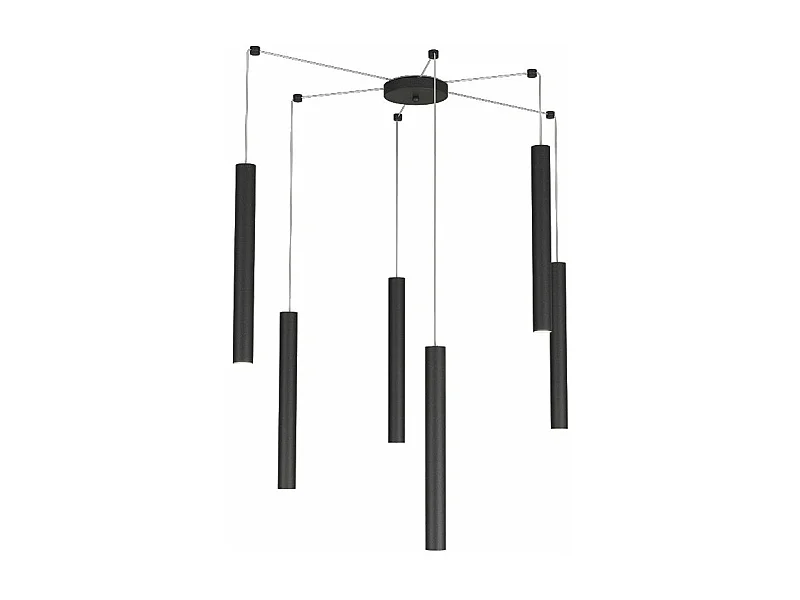 Round Tube Sospensione 6 Luci Nero Cavo Cm.250 Con Base