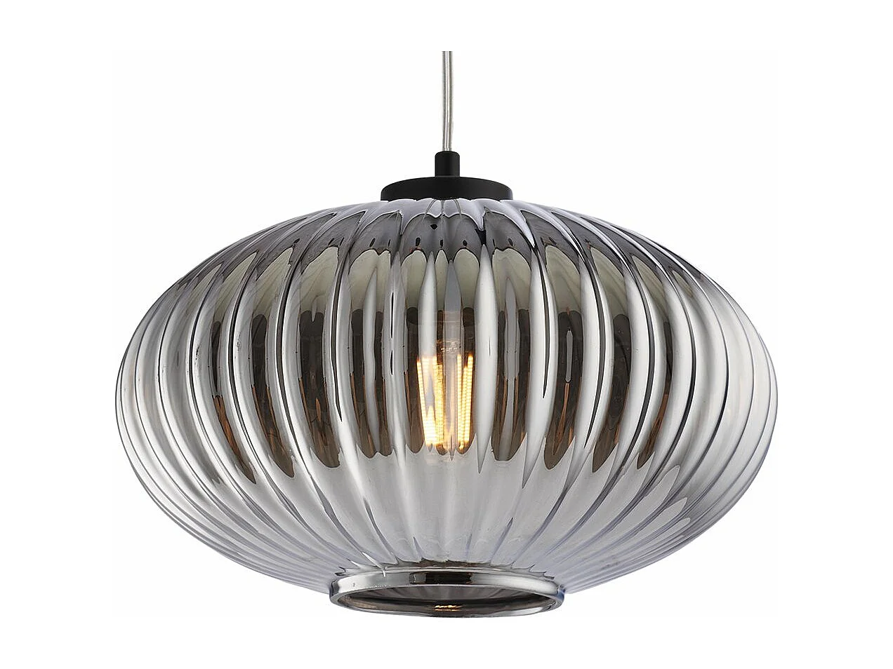 Ginger lampa wisząca, czarne żelazo, klosz lustro szare szkło dmuchane z tłoczeniem, kabel regulowany, 1 światło