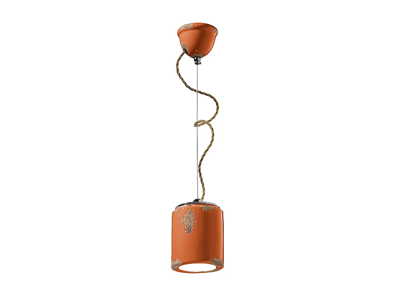 Lampadario Vintage Ceramica Arancio 1 Luce E27