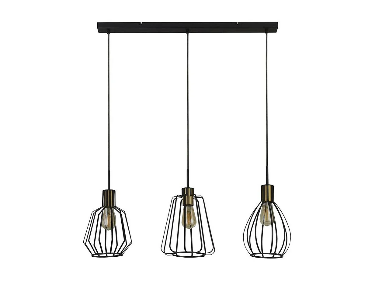 Searchlicht Melbourne 3 licht Cage Bar Pendelleuchte, Schwarz, Antikmessing