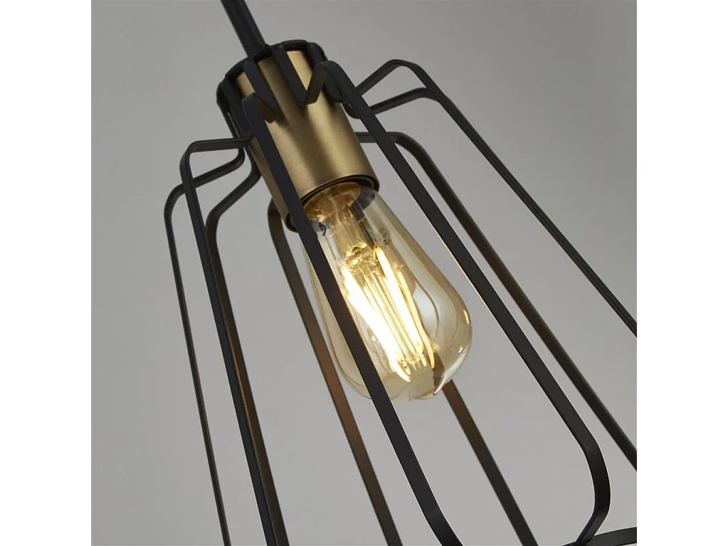 Searchlicht Melbourne 3 licht Cage Bar Pendelleuchte, Schwarz, Antikmessing