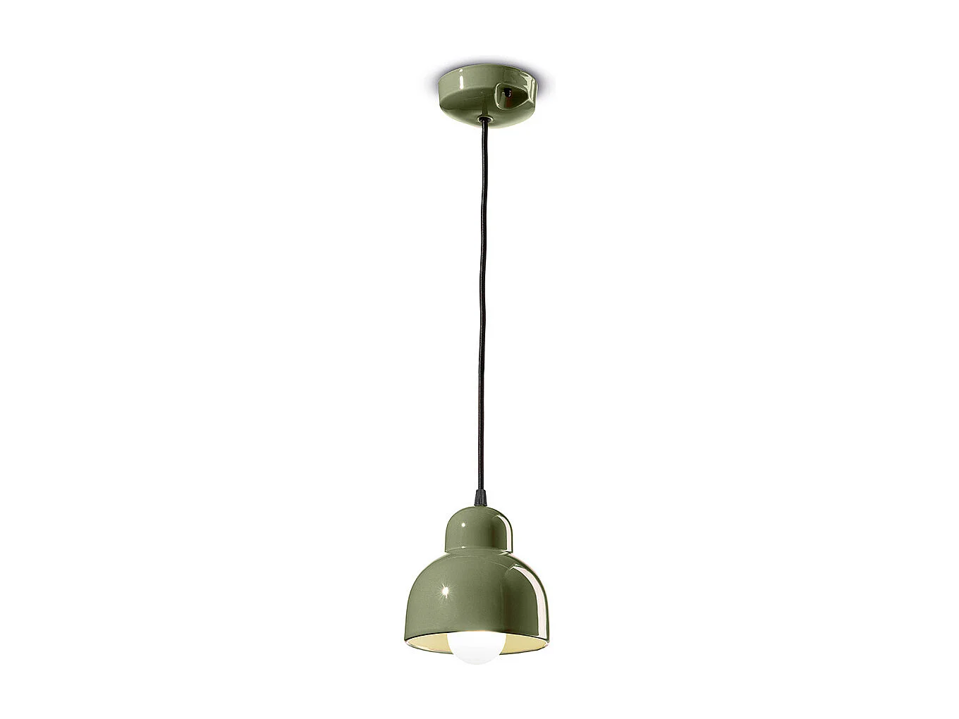 Lampadario Vintage Decò Berimbau Ceramica Verde Salvia 1 Luce E27