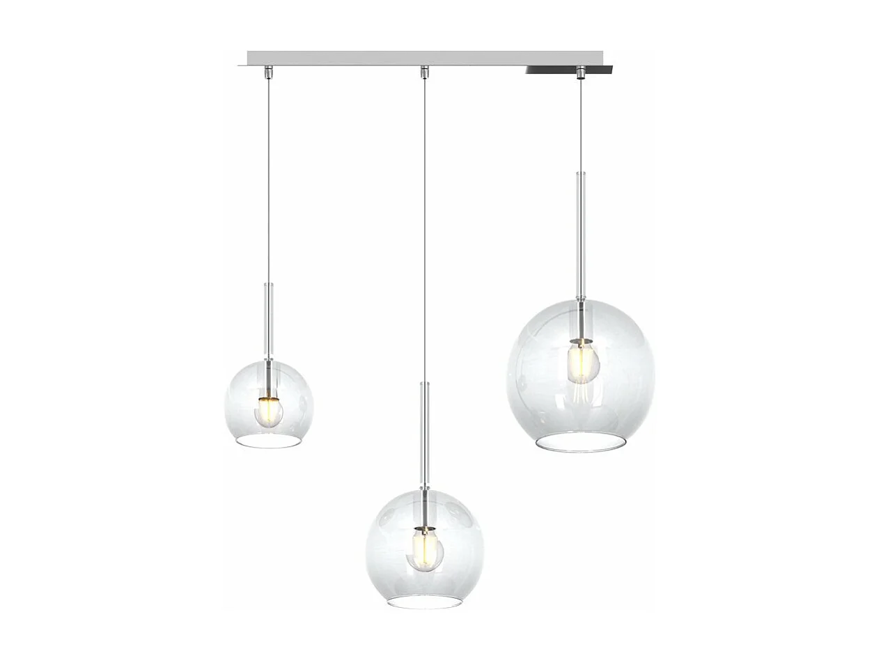 Sosp. Cromo Rettangolare 3 Luci Vetri (1 X Grande+ 1 X Medio+ 1 X Piccolo)Tutti Trasparente