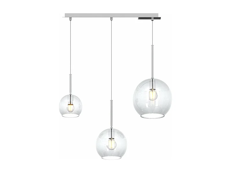 Sosp. Cromo Rettangolare 3 Luci Vetri (1 X Grande+ 1 X Medio+ 1 X Piccolo)Tutti Trasparente