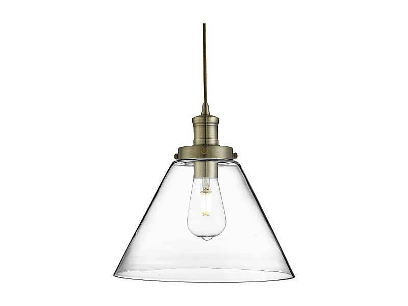 Searchlicht Pyramid - 1 licht Dome Deckenanhänger Antik Messing mit Klarglasschirm, E27
