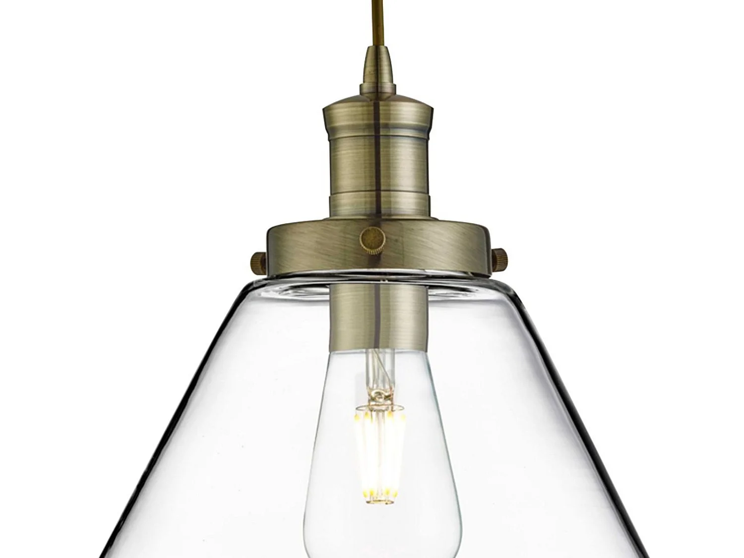 Searchlicht Pyramid - 1 licht Dome Deckenanhänger Antik Messing mit Klarglasschirm, E27