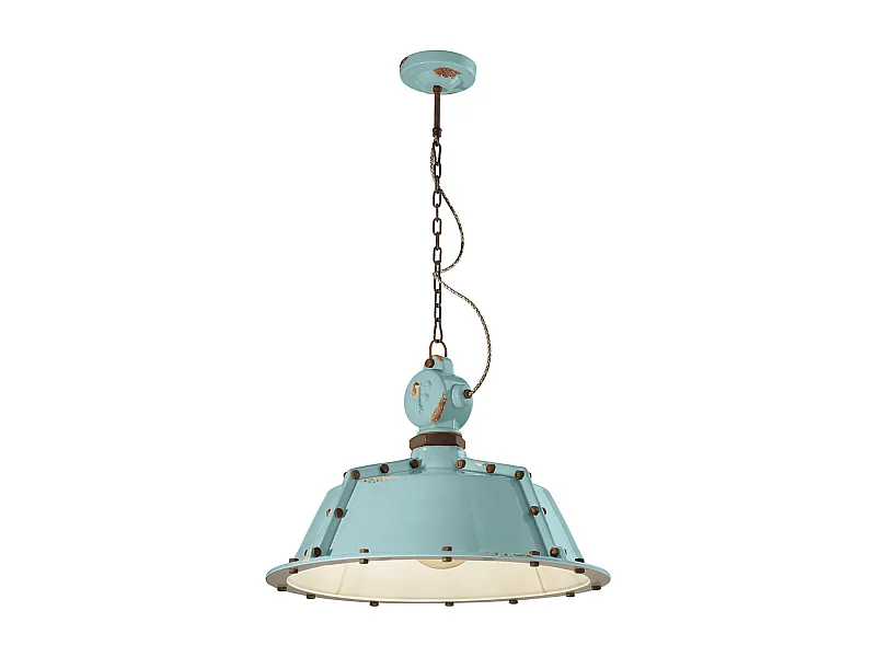 Lampadario Industrial Ferro E Ceramica Vintage Azzurro 1 Luce E27 52Cm