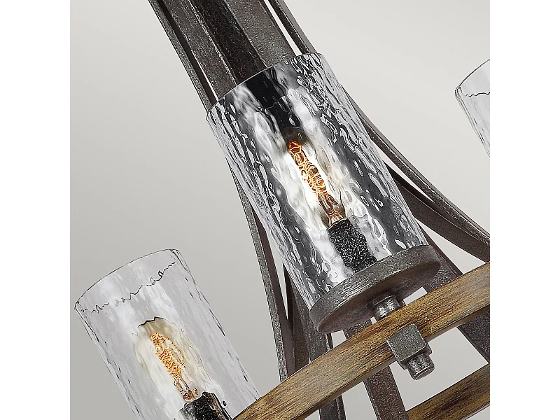 Lampadario Industrial Angelo Acciaio Anticato Metallo Vetro Grigio 9 Luci E27