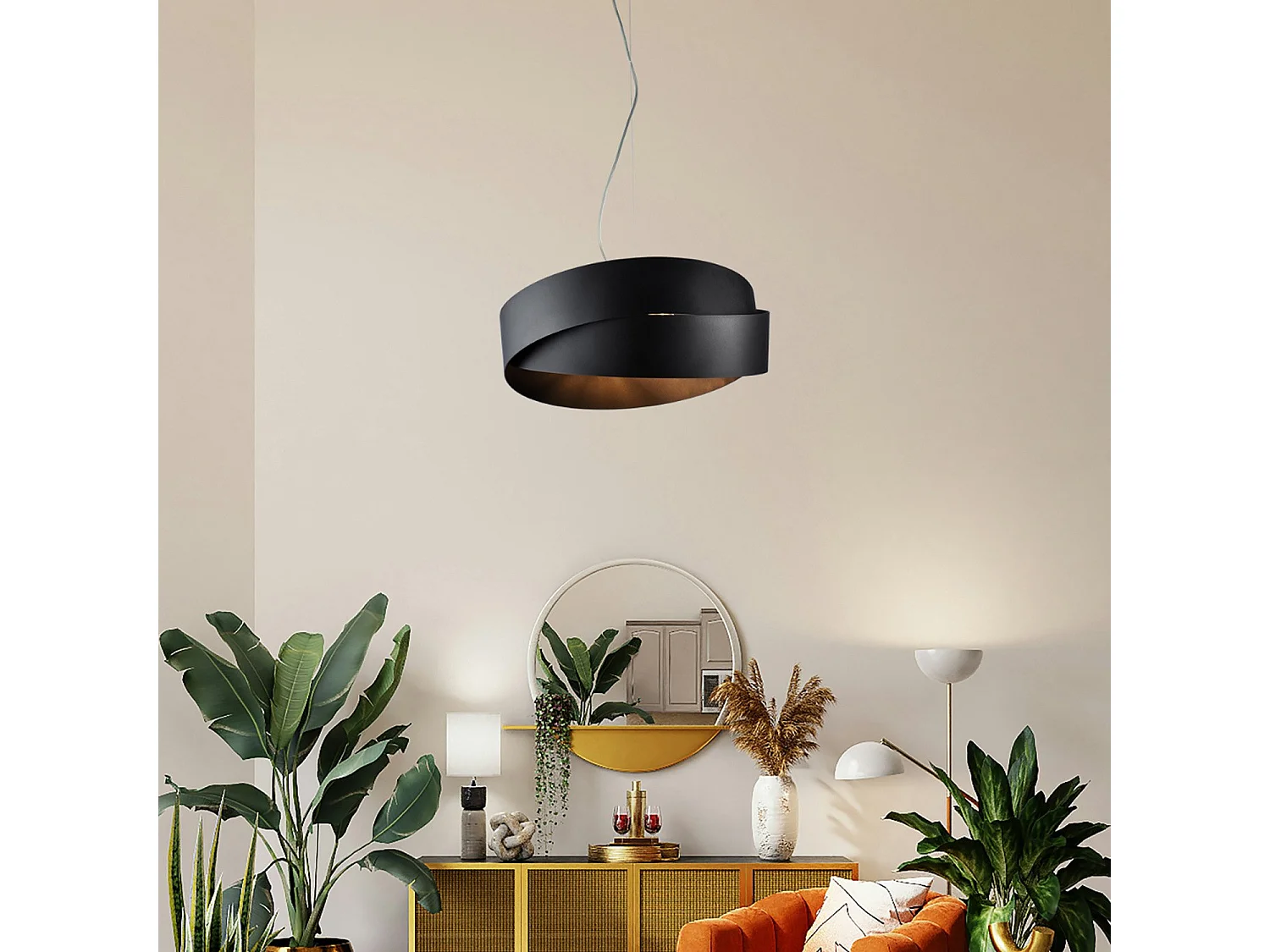 Astro Suspension en fer laqué noir avec câble acier réglable 2 lumières 122 d.46 BL207-2-NR