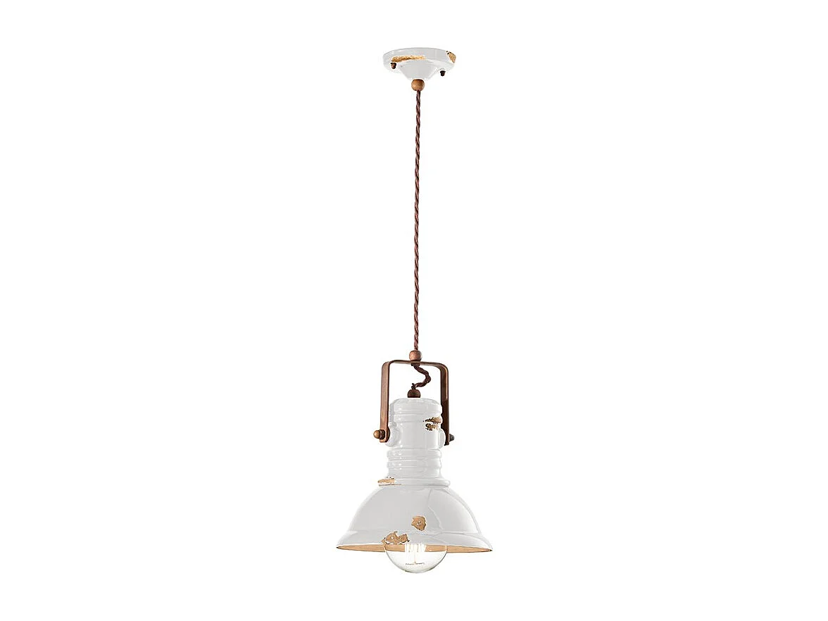 Lampadario Industrial Ferro E Ceramica Vintage Bianco 1 Luce E27 23Cm