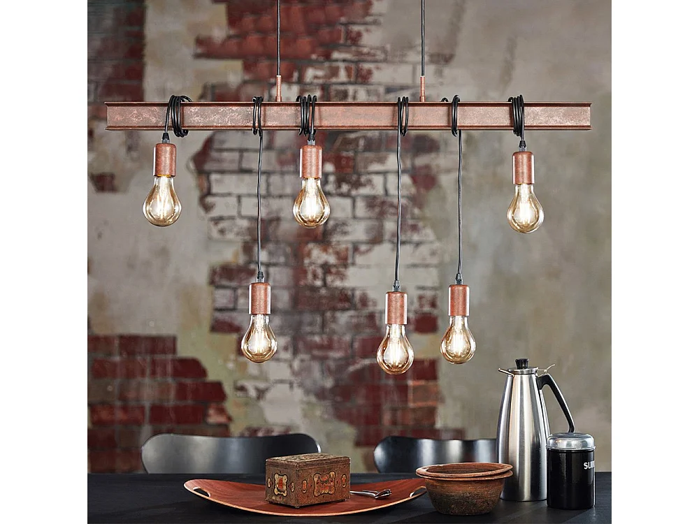 Lampadario Industrial Townshend 4 6 Luci Acciaio Marrone Invecchiato