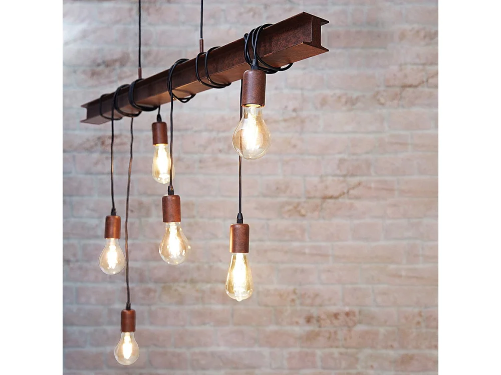 Lampadario Industrial Townshend 4 6 Luci Acciaio Marrone Invecchiato