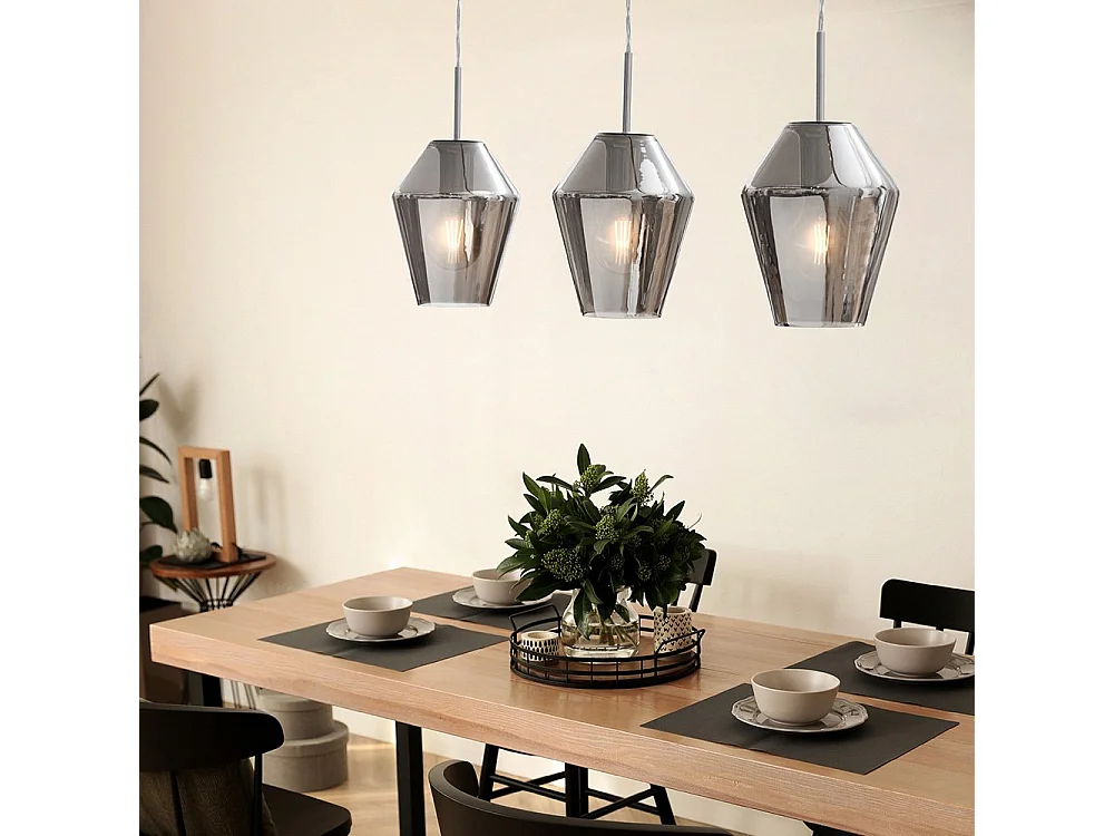 Lampadario Contemporaneo Murmillo 3 Luci Acciaio Cromo