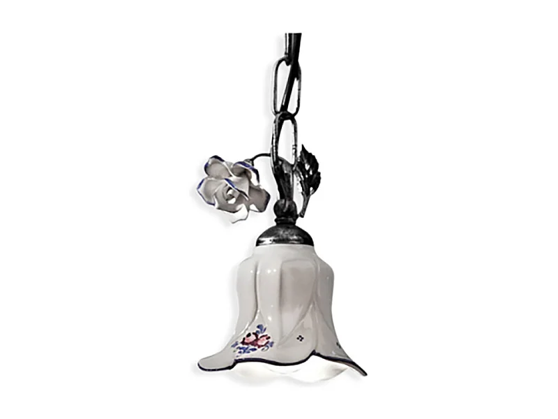 Lampadario Classico Pisa Metallo E Ceramica Nero Sfumato Argento 1 Luce E14