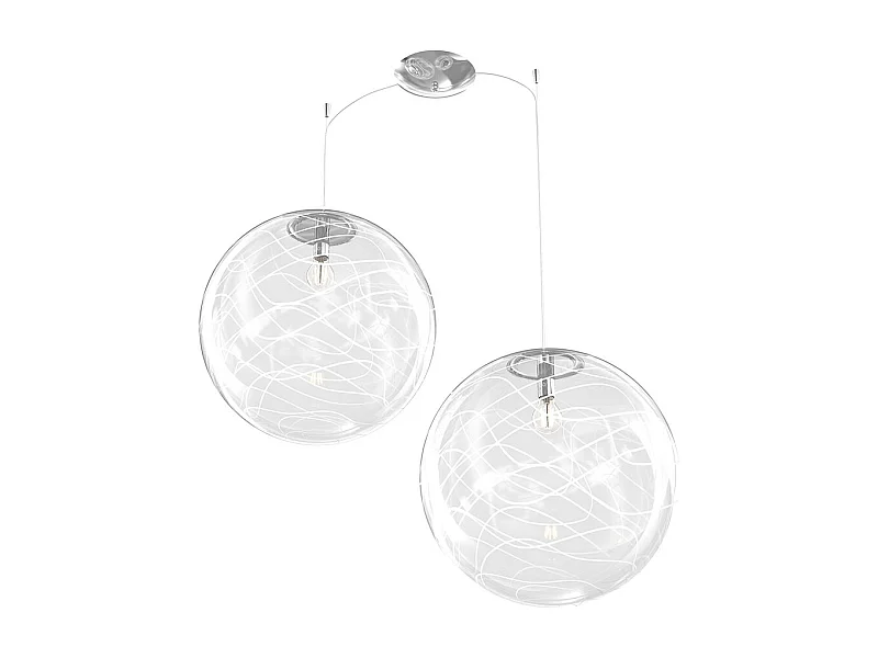 Sospensione Contemporanea Moon Metallo Cromo Vetro Bianco 2 Luci E27 D.40Cm
