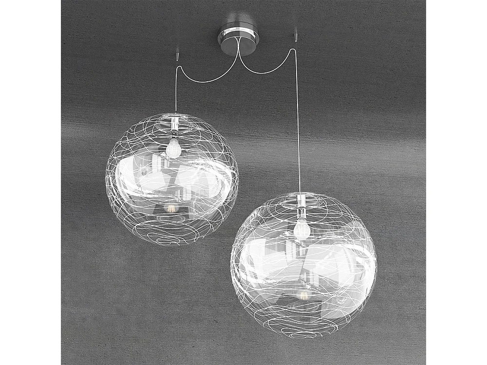 Sospensione Contemporanea Moon Metallo Cromo Vetro Bianco 2 Luci E27 D.40Cm