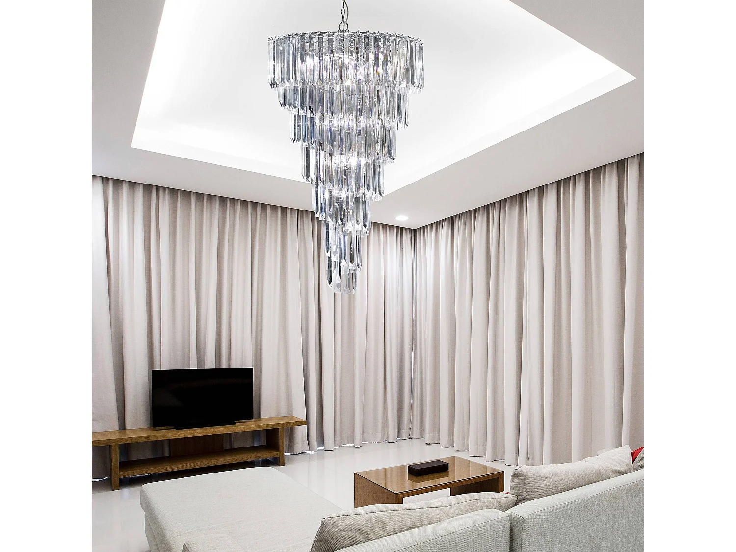 Searchlicht Sigma - 9 Leichtes Kronleuchter-Chrom-Finish mit Acrylkristallen, E14