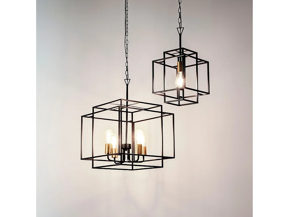 Searchlight CRATE 4 ljus svart ram Cage takhnge med brons lamphllare