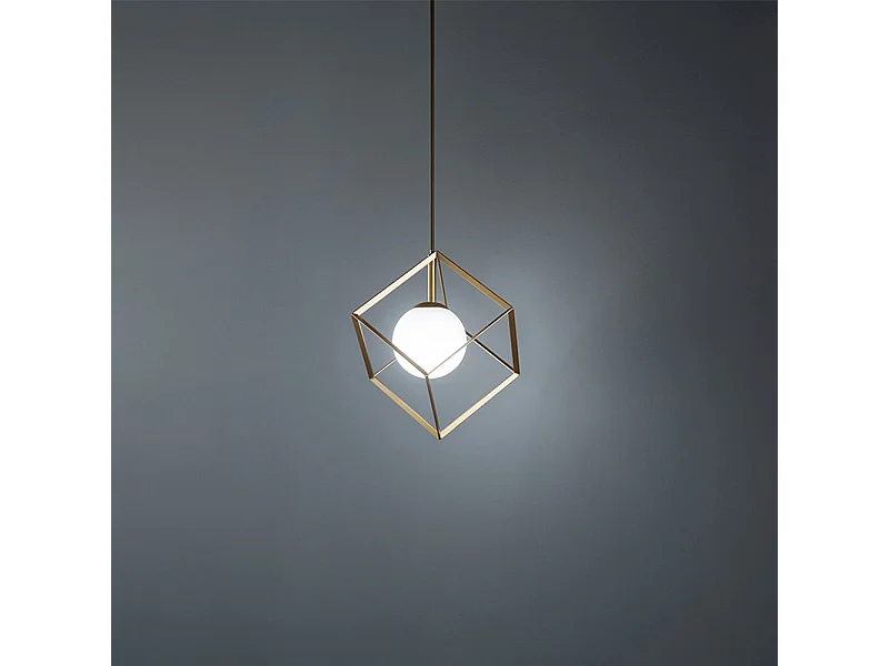 Lampadario In Metallo Industrial Cube Oro 1 Luce