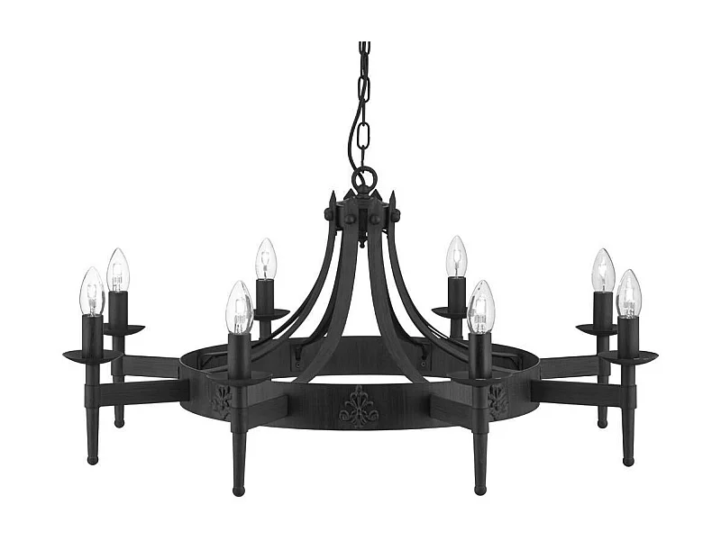 Lampadario Industrial-Nordico Cartwheel Ii Ferro Nero 8 Luci E14