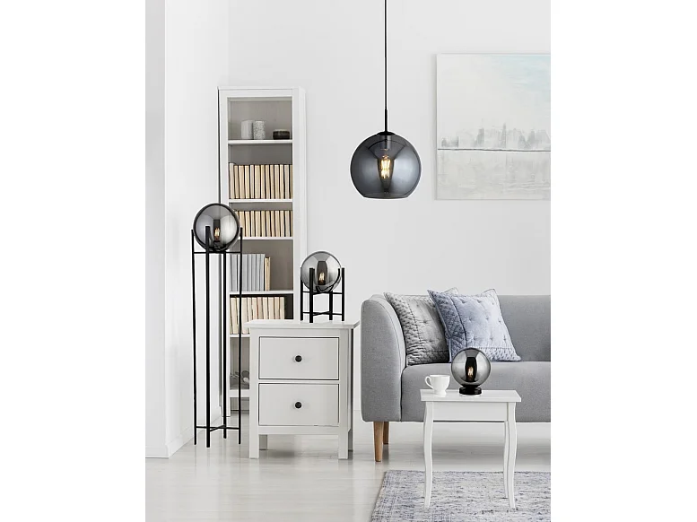 Searchlight AMSTERDAM Plafonnier rond à 1 lumière (30 cm de diamètre) en verre fumé, noir