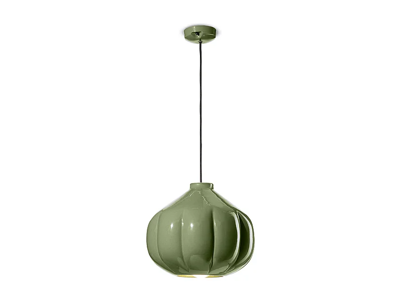 Lampadario Vintage Decò Afoxe' Ceramica Verde Salvia 1 Luce E27