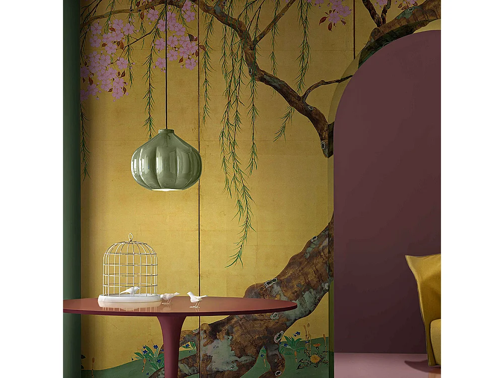 Lampadario Vintage Decò Afoxe' Ceramica Verde Salvia 1 Luce E27