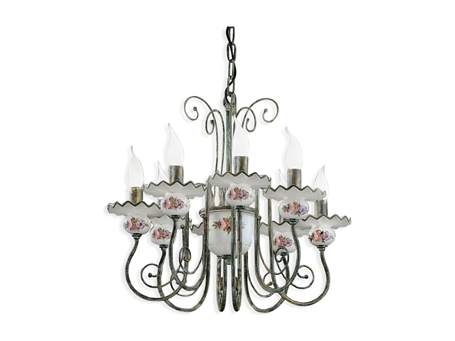 Lampadario Classico Sanremo Metallo E Ceramica Verde Sfumato Oro 8 Luci E14