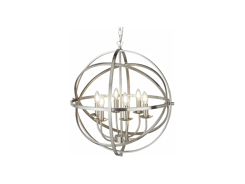Lampadario Industrial-Nordico Orbita Ferro Argento 6 Luci E14