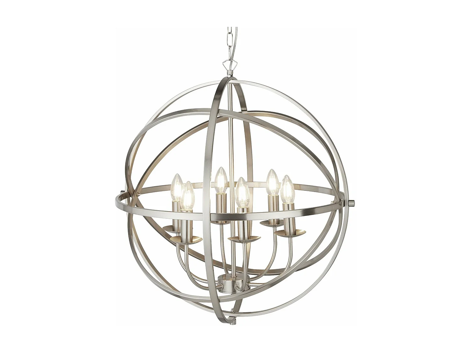 Lampadario Industrial-Nordico Orbita Ferro Argento 6 Luci E14