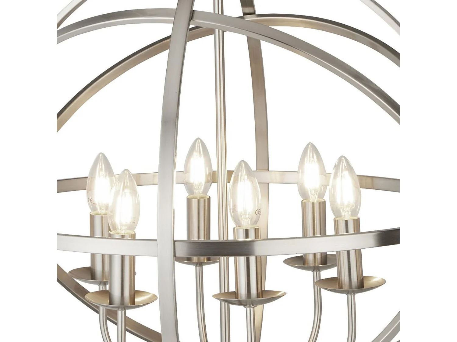 Lampadario Industrial-Nordico Orbita Ferro Argento 6 Luci E14