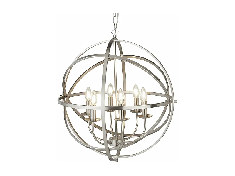 Lampadario Industrial-Nordico Orbita Ferro Argento 6 Luci E14