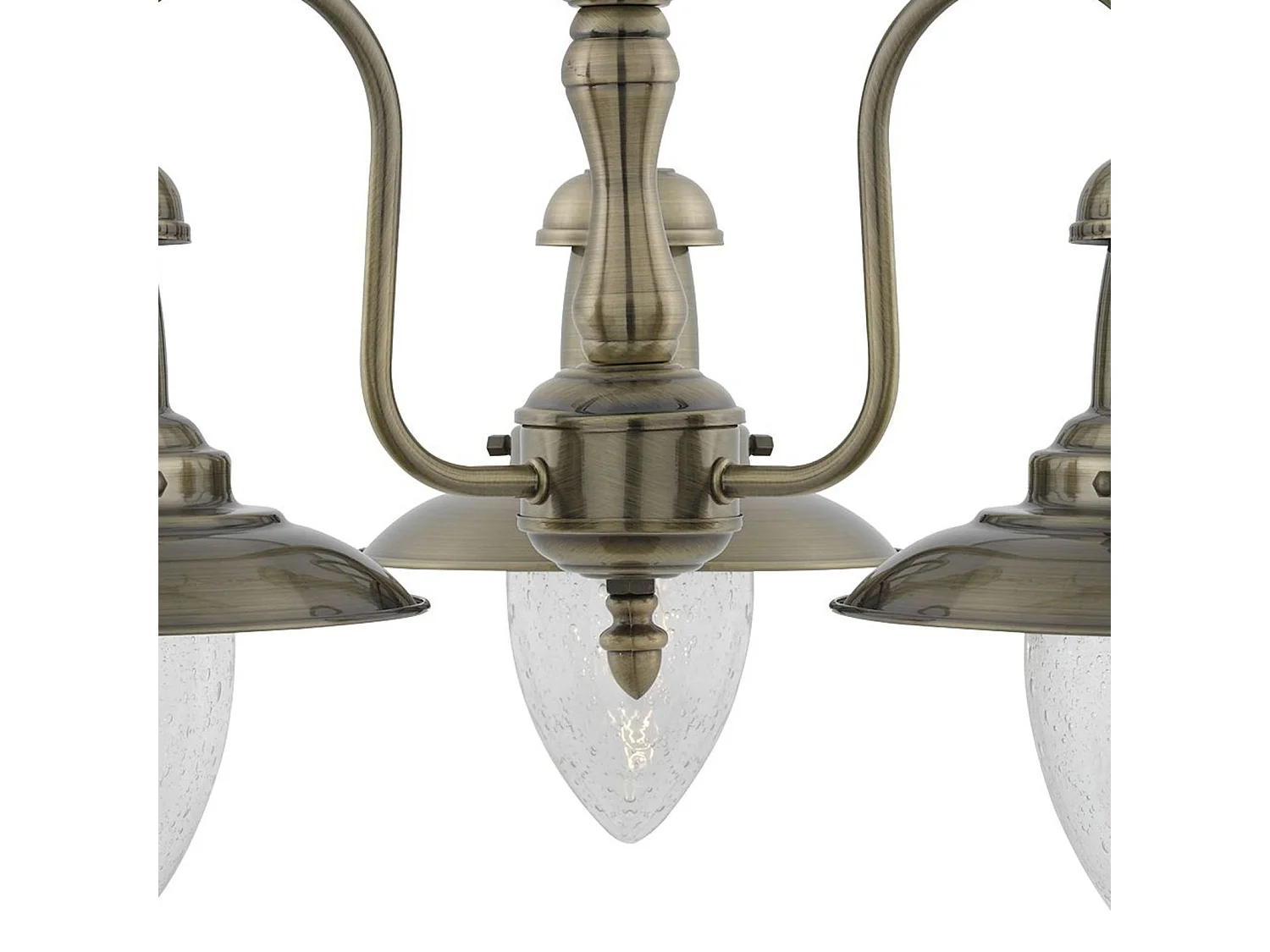 Searchlicht Fisherman - 3 leichte mehrarmige Deckenanhänger aus antikem Messing, Saatglas, E27