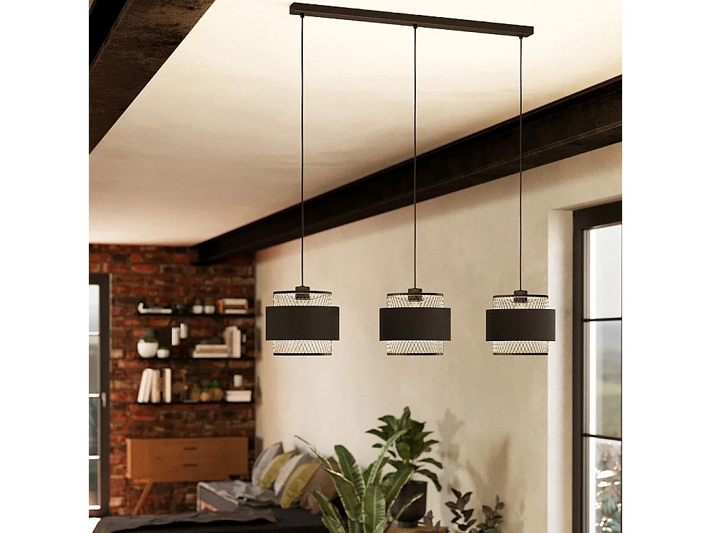 Lampadario Industrial Bazely 3 Luci Acciaio Nero