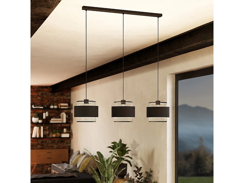 Lampadario Industrial Bazely 3 Luci Acciaio Nero