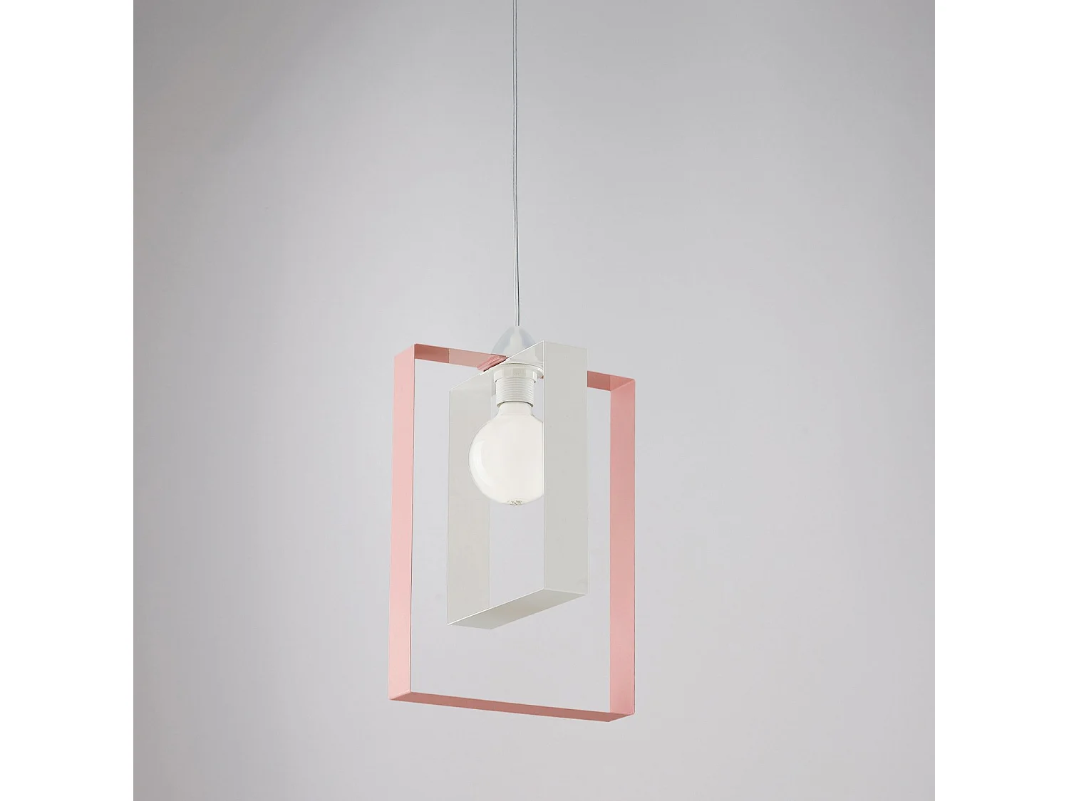 Sospensione Moderna Duplo 1 Luce Ferro Laccato Bianco E Rosa