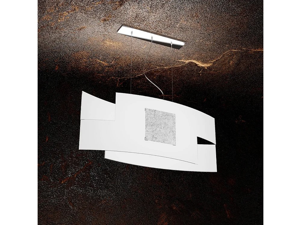 Sospensione Moderna Tetris Color Metallo Foglia Argento Vetro Bianco 2 Luci E27